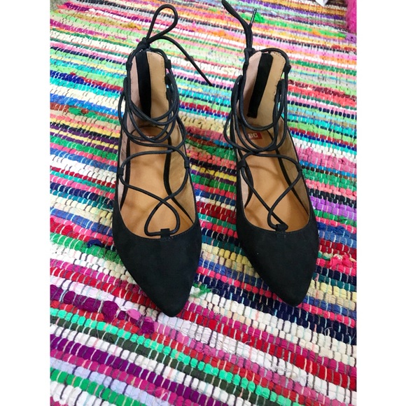 BC Footwear Shoes - BC Black Pointed Lace Up Flats